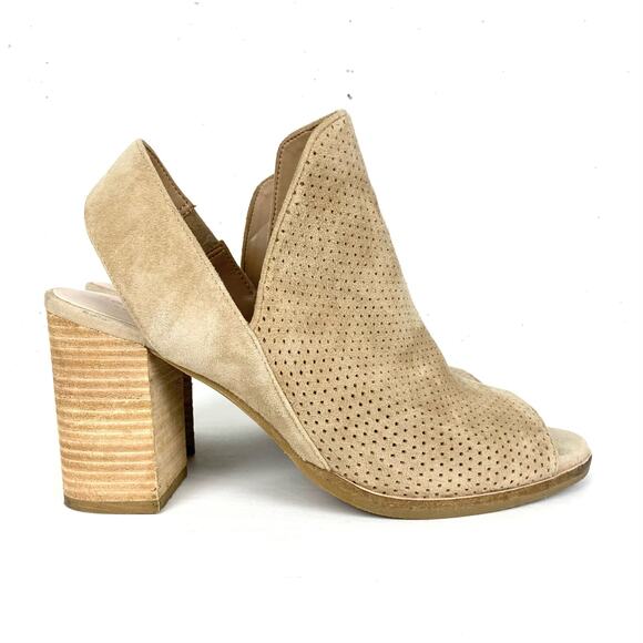 Cole Haan Grand OS Callista Tan Suede Perforated Bootie Block Heel Peep Toe 8 - Picture 4 of 11